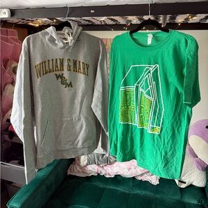 W&M League Gray Hoodie and Green Graphic T-Shirt Bundle